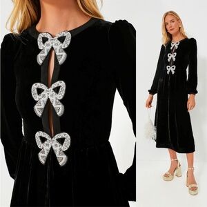 SALONI Black and Silver Embellished A-Line Dress